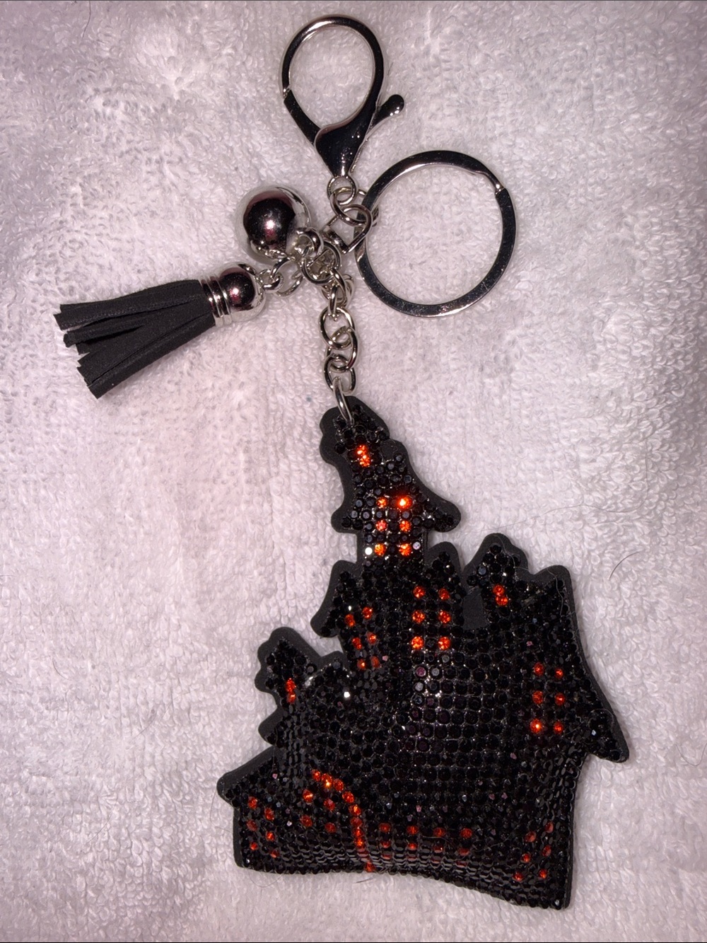 Black Sequin Haunted House Keychain with Red Accents - Picture 2 of 2